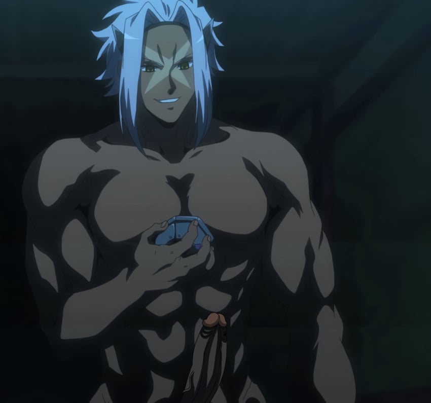 abs akame_ga_kill! balls drawfag drawthread_request edit edited erection gay genitals male male_only muscular_male pecs penis retracted_foreskin scar screencap screenshot screenshot_edit syura_(akame_ga_kill!) tan_body uncut unknown_artist white_hair yaoi