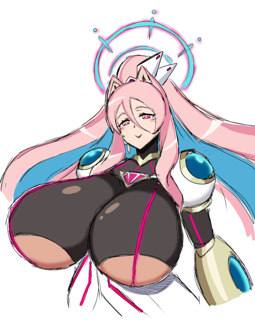 animal_ears blue_hair blush eratoeir huge_breasts mega_man mega_man_x_dive momiji_(artist) pink_hair robot_girl smile tagme two-tone_hair upper_body