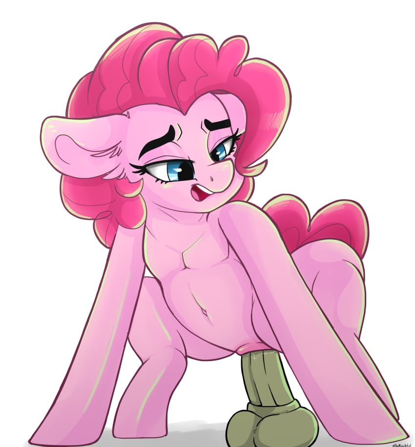 absurd_res dildo dildo_insertion equid equine female feral friendship_is_magic hasbro hi_res horse mammal masturbation my_little_pony pinkie_pie_(mlp) pony riding_dildo sex_toy sex_toy_insertion solo themimicartist white_background