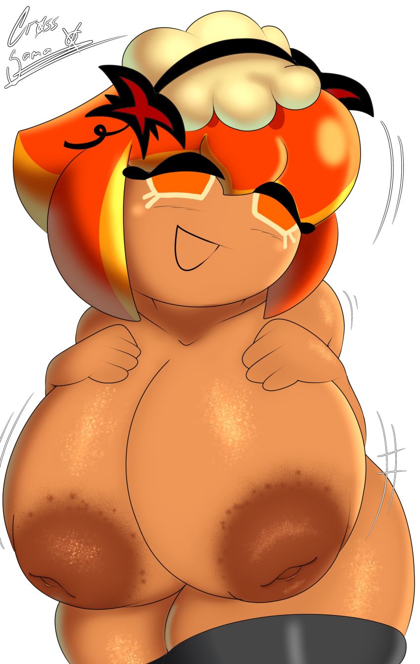 1girls big_breasts breasts busty cookie cookie_run cross_samax female female_only huge_breasts inverted_nipples large_breasts looking_at_viewer nipples nude nude_female orange_hair pumpkin_pie_cookie shortstack smile solo thick_thighs thighhighs wide_hips