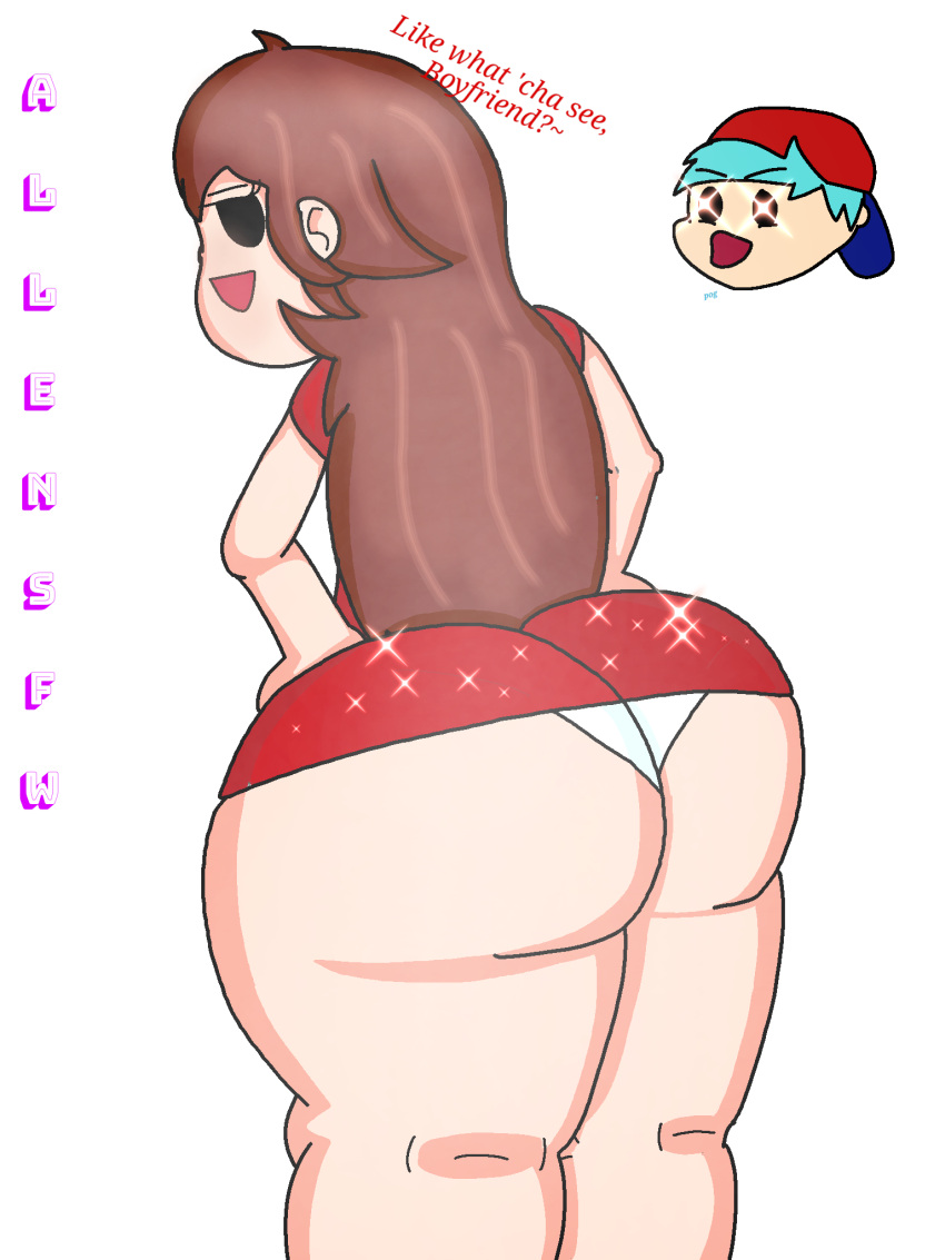 allensfw ass big_ass black_eyes blue_hair boyfriend_(friday_night_funkin) brown_hair female female_only friday_night_funkin girlfriend_(friday_night_funkin) huge_ass large_ass long_hair meme open_mouth panties pogchamp red_dress thick underwear upskirt