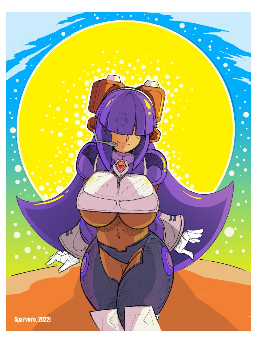 1girls big_breasts dark-skinned_female female hair_over_eyes layer mega_man mega_man_x pumpkinsareholy purple_hair tagme underboob