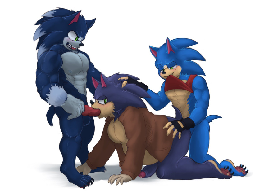 3boys abs all_fours anal anal_sex animal_genitalia animal_penis anthro balls barefoot blue_body blue_fur blurau bodily_fluids bottomless bottomless_anthro bottomless_male canine_penis chip_'n_dale_rescue_rangers chip_'n_dale_rescue_rangers_(2022_film) clothed clothing clothing_lift coat digital_media_(artwork) disney doggy_style erection eulipotyphlan feet fingers from_behind_position fur gay genital_fluids genitals group group_sex hand_on_head hand_on_hip hedgehog hi_res humanoid_genitalia humanoid_penis kneeling knot looking_back male male/male male_only male_penetrated male_penetrating male_penetrating_male mammal movie_sonic muscular muscular_anthro muscular_male nude oral oral_penetration paramount_pictures pecs penetration penis precum sega sex shirt shirt_lift simple_background smile sonic_(series) sonic_the_hedgehog sonic_the_hedgehog_(film) sonic_the_hedgehog_(series) sonic_the_werehog sonic_unleashed standing threesome toes topwear trio ugly_sonic were wereeulipotyphlan werehog white_background