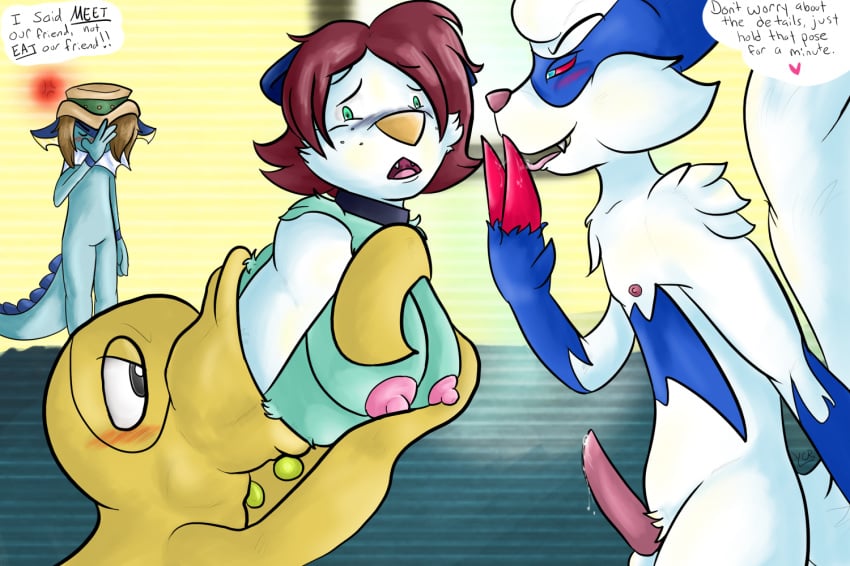 anthro big_breasts blue_eyes blush breasts chubby collar empa facepalm fat female hair male nipples nude octillery oshawott otter penis pokemon pokemon_(species) shiny_octillery shiny_zangoose straight tail tongue topless vaporeon vore wotter ycr zangoose