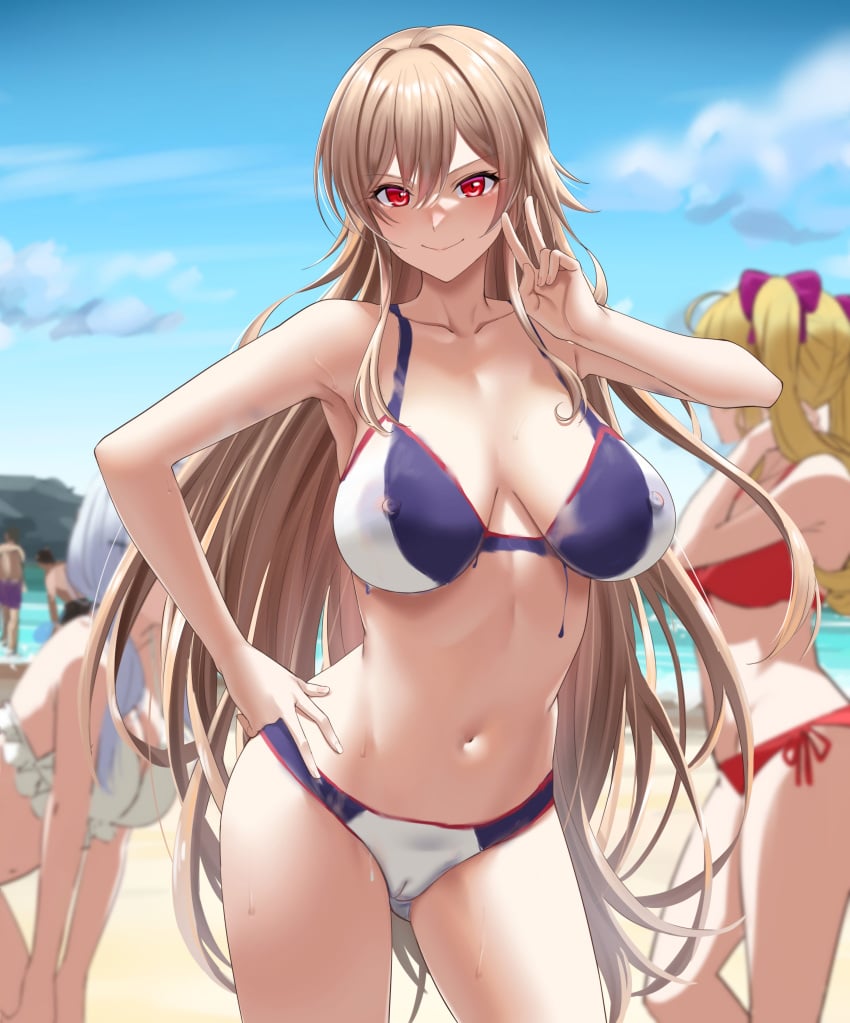 2022 3girls bangs beach bikini blonde_female blue_sky bodypaint breasts brown_hair completely_nude decensored edit exhibitionism fuooooo furen_e_lustario hair_between_eyes hakase_fuyuki hand_on_hip highres large_breasts long_hair multiple_girls naked_paint navel nijisanji nude ocean painted_clothes public_indecency public_nudity pussy red_eyes sky smile solo_focus sweat swimsuit takamiya_rion third-party_edit ultraeditsx uncensored v very_long_hair virtual_youtuber