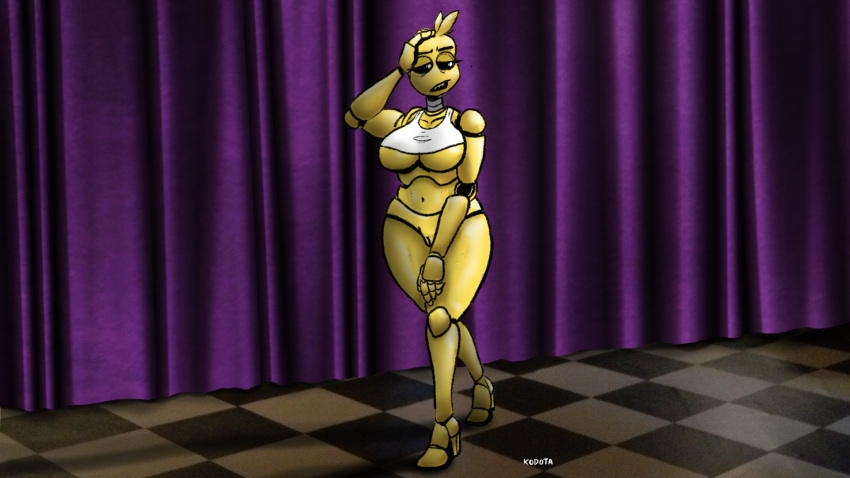 anthro big_breasts breasts chica_(fnaf) female five_nights_at_freddy's five_nights_at_freddy's_2 genitals hi_res huge_breasts kodota pussy scottgames solo solo_focus thick_thighs video_games