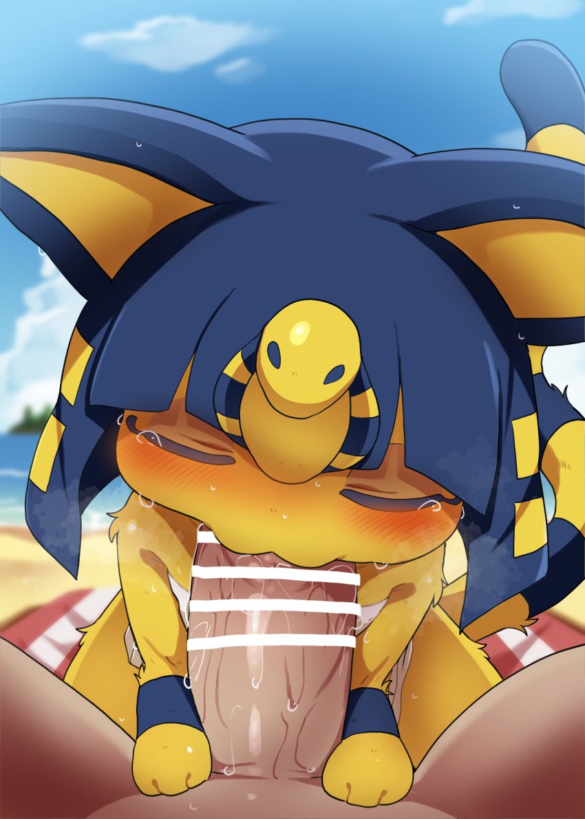 1boy 1girls 2022 :3 animal_crossing ankha ankha_(animal_crossing) anthro ass athletic_female bar_censor beach big_penis black_eyes blue_eyeliner blue_hair blush bob_cut bodily_fluids cat_ears cat_tail catgirl censor_bar censored clothing cute dagasi deep_blowjob detailed_background digital_media_(artwork) domestic_cat egyptian eye_contact eyeliner felid feline felis fellatio female fringe fur furry good_girl hi_res human human_penetrating imminent_deepthroat light-skinned_male looking_back male male/female mammal medium_hair nintendo oral oral_sex outside petite pov rear_view seaside sliding sliding_down_throat solo straw sweat teenager throat_barrier throat_penetration video_games yellow_fur young