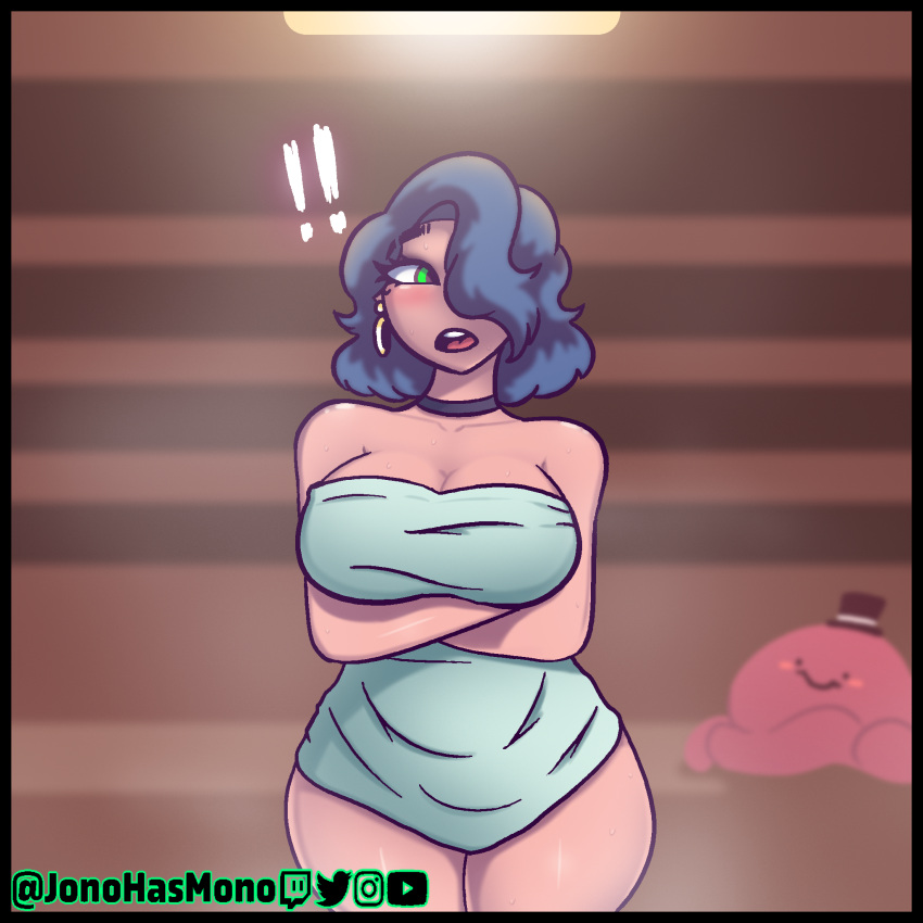 1girls arms_crossed big_ass big_breasts big_thighs black_hair blue_hair choker covered_nipples covering curvaceous curvy curvy_female curvy_figure cute emerald_(jonohasmono) female goth goth_girl green_eyes hair_over_one_eye harold_(jonohasmono) hat huge_ass huge_breasts jonohasmono monster nude nude_female sauna short_hair sketch sketch_page steam sweat tentacle tentacle_monster thick_ass thick_thighs tophat towel