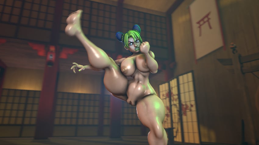 >:( 1boy 1girls 3d 3d_(artwork) abs areolae asian_female big_areola big_breasts big_pussy blue_eyes crossover curvy engineer_(team_fortress_2) female female_only green_hair green_lipstick green_nails hair_bun huge_ass huge_breasts jojo's_bizarre_adventure jolyne_kujo kicking mizzyyy muscular muscular_female nipples pussy sfm solo source_filmmaker stone_ocean tan_skin team_fortress_2 thick_thighs tiny_desk_engineer wide_hips