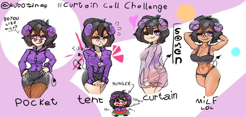 16:9 1girls :< :3 belly belly_button big_ass big_breasts breast_expansion breast_press breast_squeeze breasts breasts_out clothed curtain_call_challenge female female_only glasses glasses_on_head horn horns huge_breasts kubo_chan looking_at_viewer looking_back meme milf original original_character presenting_breasts purple_eyes purple_hair purple_horn short_hair simple_background somen swimsuit tagme tail tanned tanned_female tanned_girl tanned_male tanned_skin text thick_ass thick_thighs transparent transparent_clothing winking