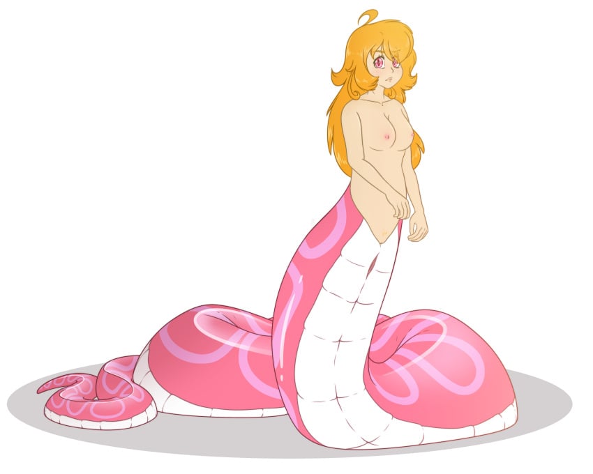 blonde_hair cute echidna_wars_dx fluffyxai ginger_hair lamia long_tail nipples nude pink_eyes pink_tail pussy small_breasts snake_girl snake_tail transparent_background white_tail