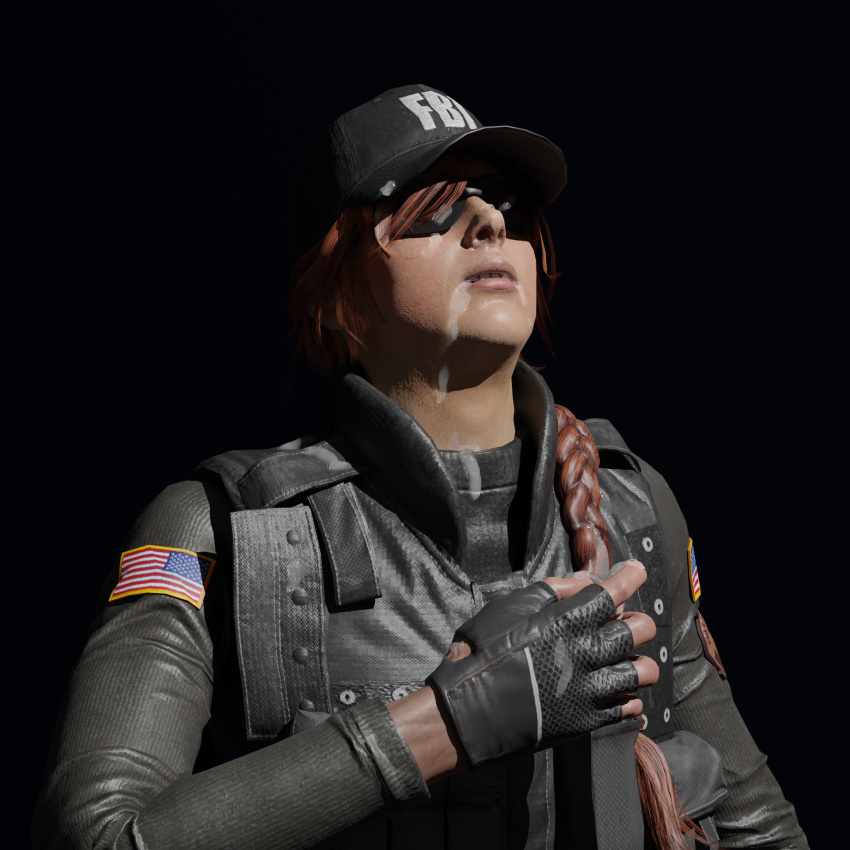 3d after_sex ash_(rainbow_six) braided_ponytail cum cum_drip cum_in_hair cum_in_mouth cum_in_nose cum_on_body cum_on_eyewear cum_on_face cum_on_glasses rainbow_six rainbow_six_siege red_hair sunglasses tinted_eyewear ubisoft