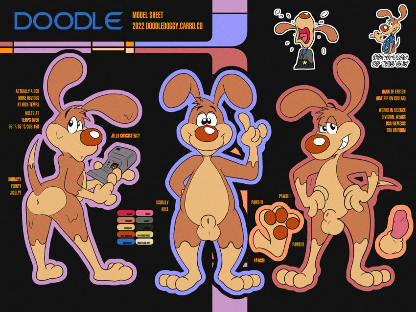 absurd_res anthro beagle bodily_fluids canid canine canis crying domestic_dog doodle_(doodledoggy) doodledoggy goo_creature gooey grin hi_res hunting_dog male mammal model_sheet multiple_poses nude pawpads paws pose scent_hound smile solo stickers tears teeth toonkind