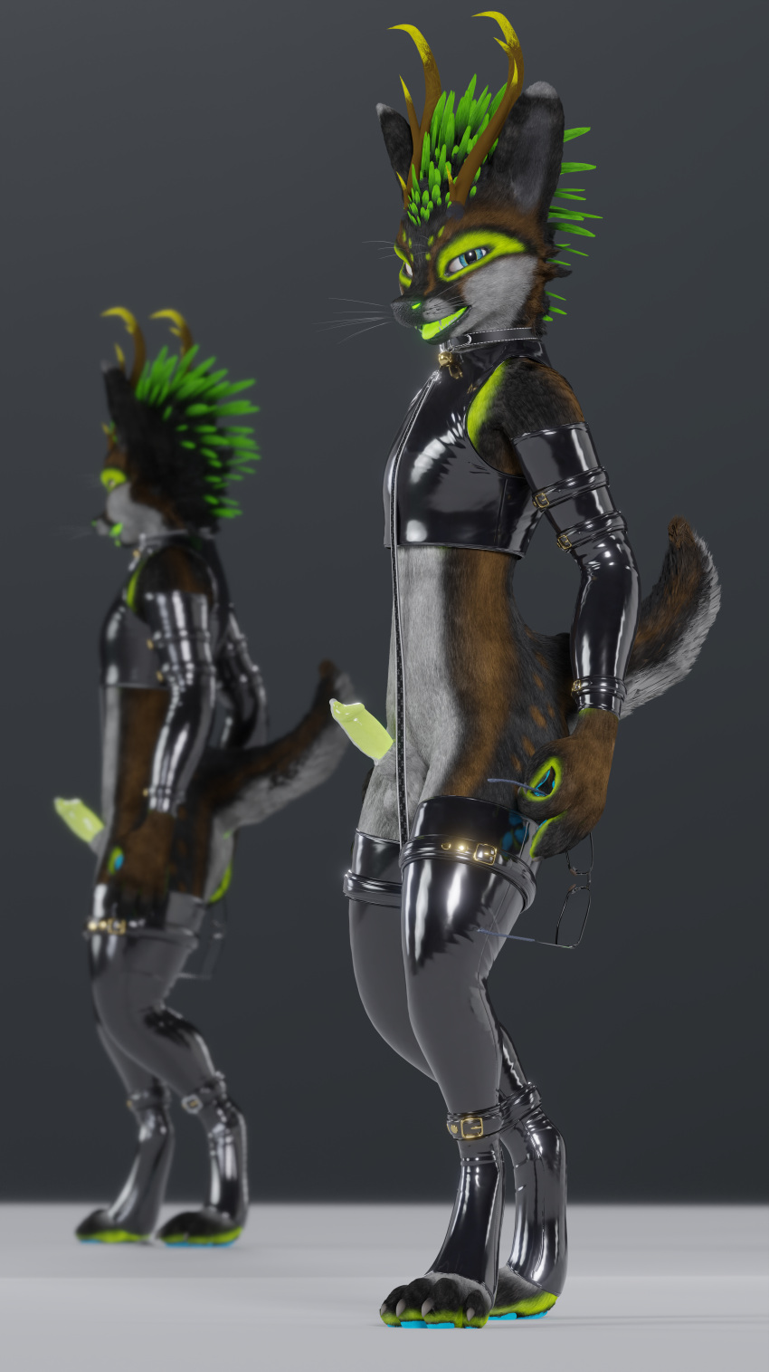 absurd_res absurdres animal_genitalia animal_genitals animal_penis anthro anthro_only arm_warmers asshole blender_(software) blue_eyes bottomless canid canine canine_genitalia canine_genitals canine_penis croptop deer erect erect_penis erection fox fur furry furry_only green_penis hi_res high_resolution highres kiwidox kiwidox_(artist) large_filesize latex latex_thighhighs leg_warmers looking_at_viewer male male_only penis penis_poke penis_tip precum precum_drip precum_on_penis precum_trail reflection rexouium sheath shiny_penis solo solo_focus tagme thighhighs twitter warmers