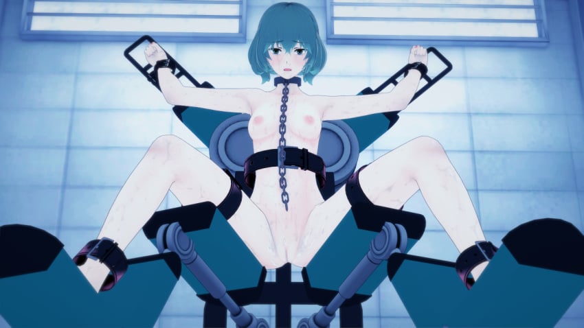 arms_spread bondage bondage_chair chained_collar collar device_bondage eto_yoshimura eyes_wide fearful fearful_expression female_only forced_spreading forced_spreading_legs green_eyes gynecological_chair humiliated humiliation invasion jaded_eyes leash legs_held_open legs_spread restrained_arms restrained_legs restrained_wrists restraints scared scared_expression short_hair small_breasts stirrups strapped_to_a_chair tokyo_ghoul uncensored