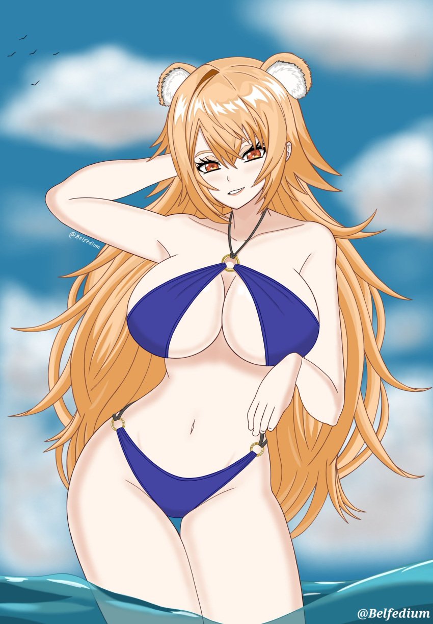 1girls 2022 alternate_version_available animal_ears belfedium bikini bikini_top blonde blonde_female blonde_hair blue_bikini blue_swimsuit hi_res light-skinned_female light_skin long_hair long_hair_female looking_at_viewer ocean one_hand_behind_head shinonome_ito solo solo_female swimsuit thong_bikini twitter_username virtual_youtuber wactor wactor_cn wactor_gamers wactor_production