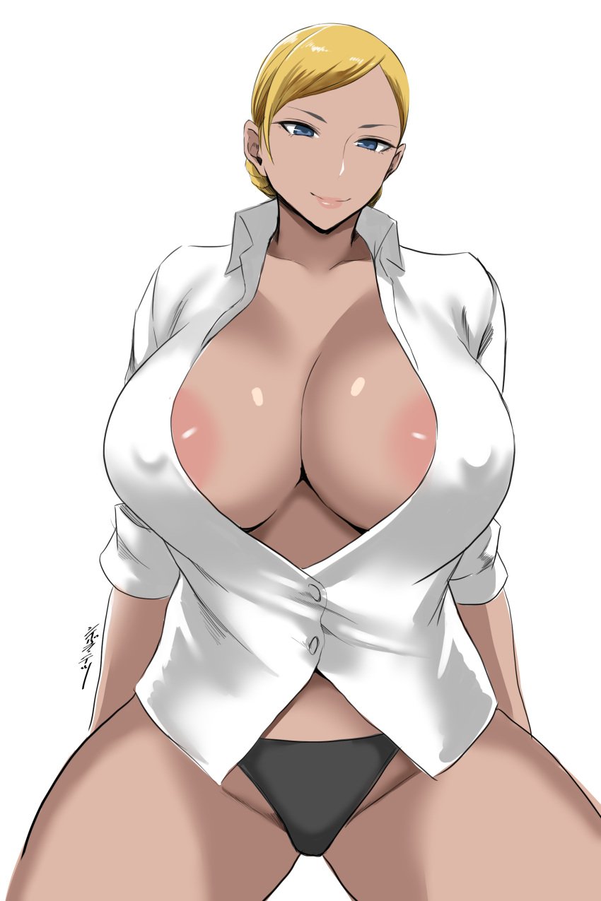 1girls absurd_res android areola_slip areolae artist_name big_breasts blonde_female blonde_hair blouse breasts buttons cleavage clothing collarbone commission curvy eyelashes eyeliner female female_focus female_only hair_bun huge_breasts humanoid japanese_text large_breasts lips lipstick long_sleeves looking_at_viewer makeup nipple_bulge nipples nipples_visible_through_clothing no_bra panties pink_lipstick pinup revealing_clothes robot robot_girl rolled_up_sleeves seductive shibusun shiny_skin shirt signature simple_background skimpy smile solo solo_female spread_legs swept_bangs t-x tan_skin terminator terminator_3:_rise_of_the_machines text thick_thighs thighs tied_hair underwear voluptuous white_background