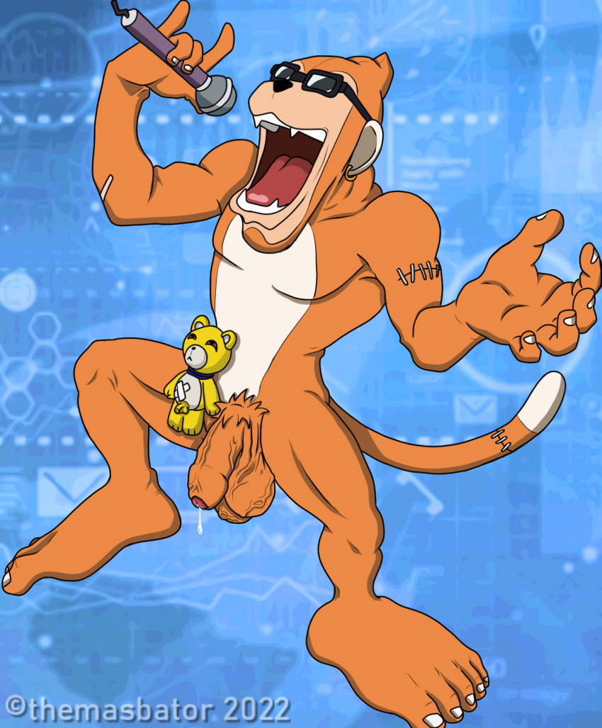 1boy 1male anatomically_correct_teddy_bear anthro ape balls ballsack barefoot big_balls big_feet big_mouth big_penis body_fur cartoony digimon digimon_(species) dominant dominant_male dripping_precum ear_ring etemon flaccid_penis foreskin gay humanoid_genitalia humanoid_penis intact male male_focus male_only male_pubic_hair microphone monkey monkey_ears monkey_tail muscles nude_male partially_retracted_foreskin precum precum_drip pubes scars scrotum singing single_earring smooth_fur solo sunglasses teddy_bear testicles tongue uncut unretracted_foreskin veiny_balls veiny_penis