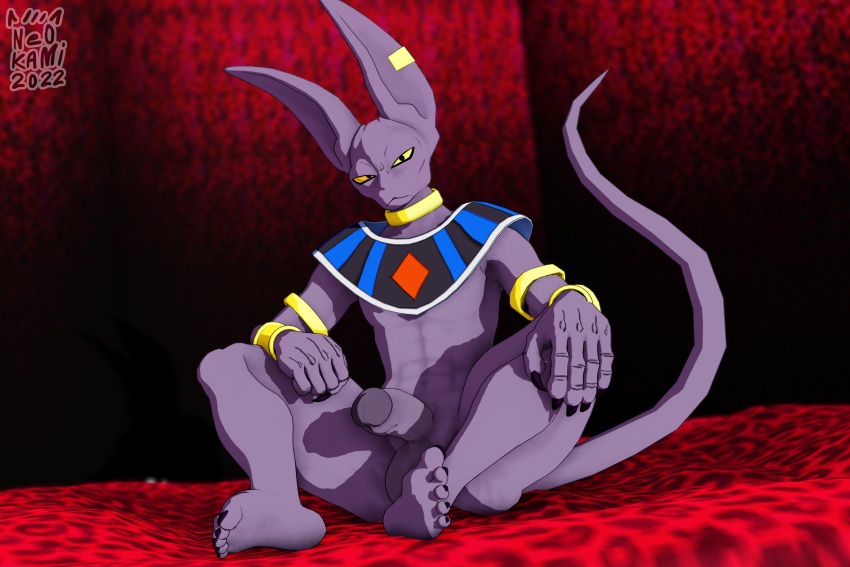 3d 3d_(artwork) anthro balls beerus big_ears boner dragon_ball dragon_ball_super erection feline furry gay male male_only okami-san1500_(artist) penis solo solo_male sphynx_(cat) spread_legs tail