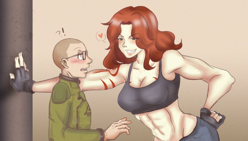 1boy 1boy1girl 1girls athletic athletic_female black_sports_bra blush blushing crash_(quake) crazy crazy_eyes crazy_smile crop_top day_of_wrath day_of_wrath_(doom_fanfic) doom doom_(series) doom_eternal exposed_midriff fanfiction female fingerless_gloves fit fit_female flirting grin infinitypilot intern_(doom) internguy kabedon kurokkiii male medium_breasts midriff midriff_baring_shirt mischievous mischievous_look mischievous_smile muscular muscular_female nerd nervous pinned_against_wall pinned_to_wall quake quake_3 quake_3_arena red_eyes red_hair redhead role_reversal scar scar_on_chest seducing seductive_eyes seductive_look seductive_smile shorter_male shy side_view size_difference skimpy skimpy_clothes smaller_male smile smirk smug soulbreaker_(day_of_wrath) sports_bra standing taller_female taller_girl taller_woman tattoo tattoo_on_arm tattooed_arm