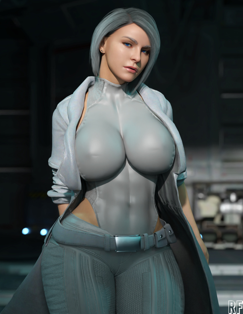 1girls 3d absurd_res big_breasts blue_eyes breasts clothed clothed_female curvaceous female female_only fully_clothed looking_at_viewer marvel marvel_comics rude_frog silver_hair silver_sable silver_sable_(insomniac) silver_sablinova solo solo_female solo_focus spider-man_(ps4)