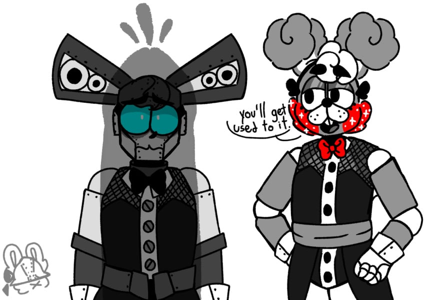 animatronic bunny bunnysuit crossdressing dick_shadow femboy five_nights_at_freddy's five_nights_at_freddy's_2 furrification grayscale limited_color machine male_only medic_robot no_humans non-human non-human_only rabbit robot shitpost sketch team_fortress_2 toy_bonnie_(fnaf) unknown_artist