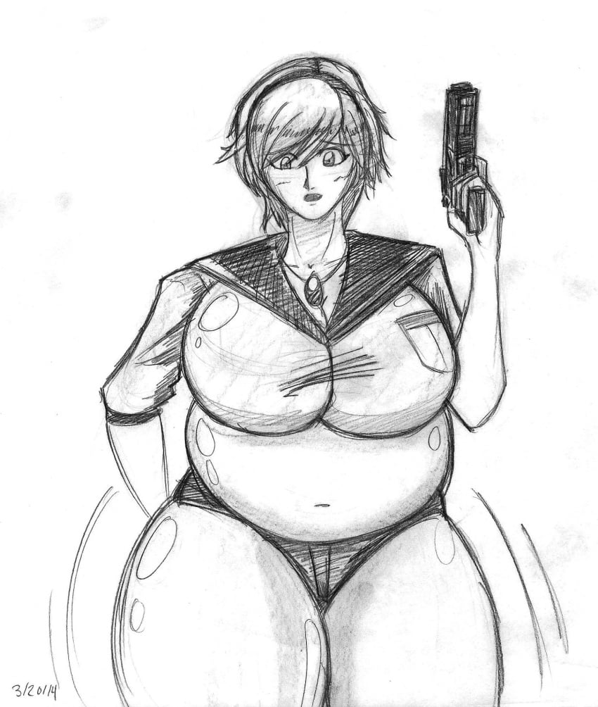 1girls belly_expansion blush breast_expansion drawn female female_only inflation necklace resident_evil resident_evil_6 sherry_birkin snowchanda_(artist) surprised thigh_expansion tight_clothing