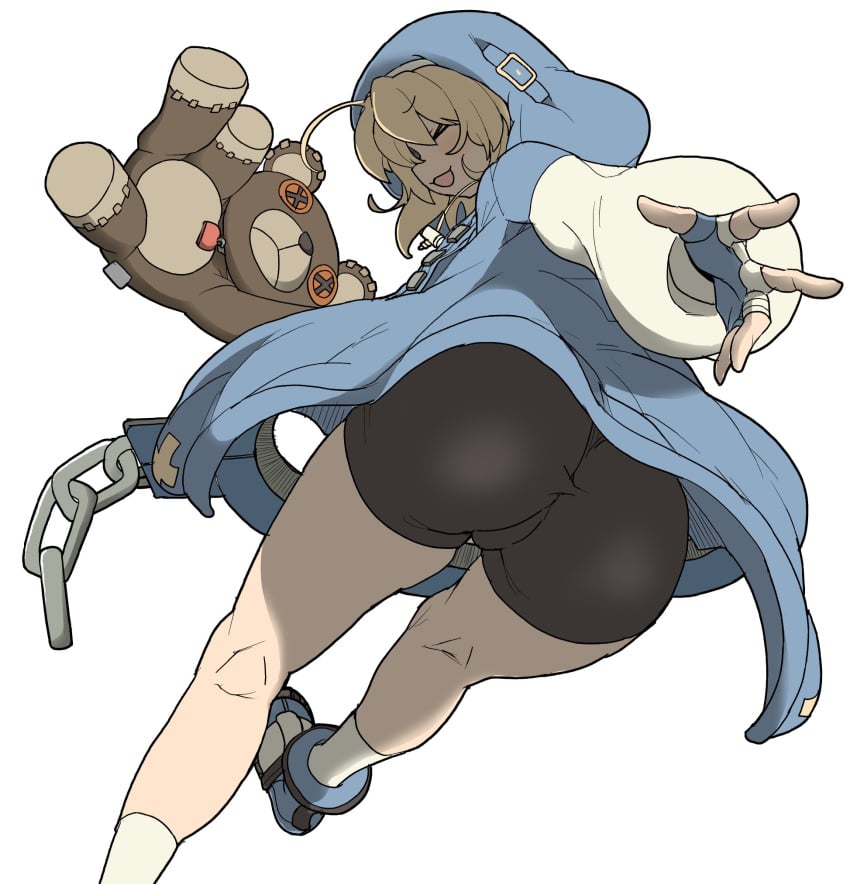 1boy androgynous ass ass_focus back back_view balls_bulge big_ass big_butt bike_shorts blonde_hair bridget bulge clothed clothing cute fat_ass femboy fully_clothed guilty_gear henyaan_(oreizm) hood hoodie human large_ass light_skin low-angle_view male male_only nun_hat oreizm thick thick_ass tight_clothing tight_pants