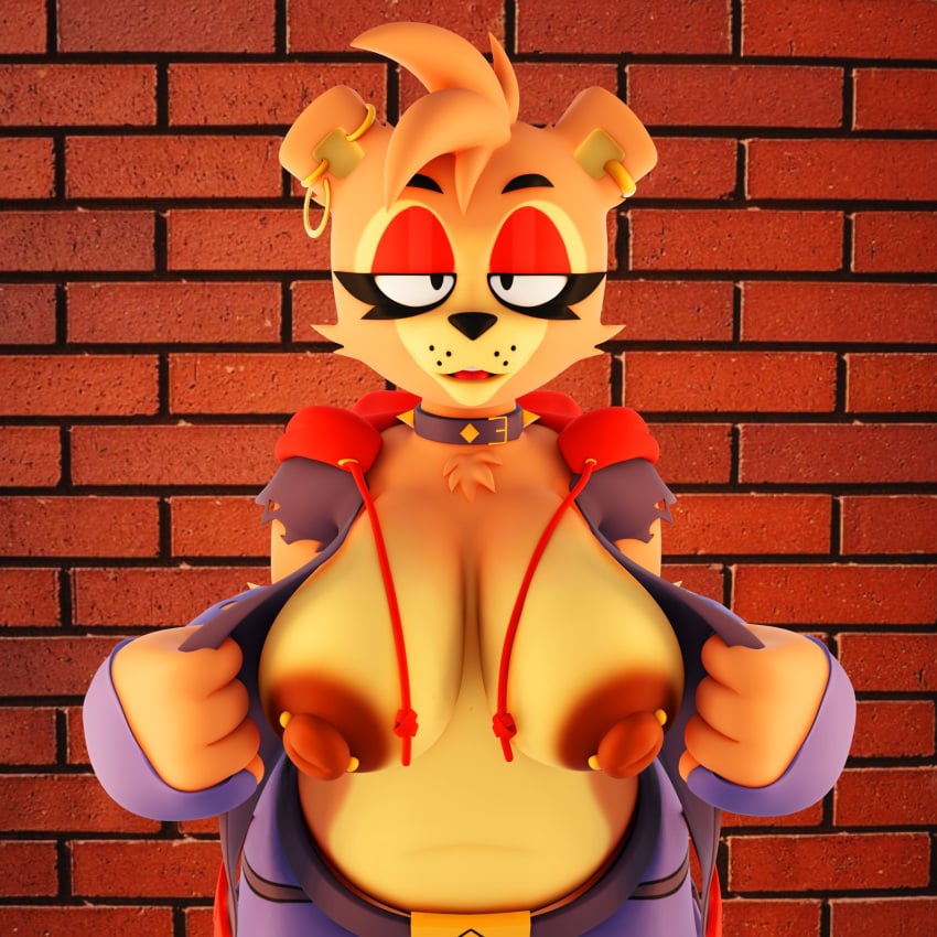 3d bear breasts brown_body five_nights_at_freddy's five_nights_at_freddy's_2 fnaf frebby_(luiske476) g0g0g0g0g0g hoodie luiske476 playtime_frebby rule_63 showing_off toy_freddy_(fnaf)