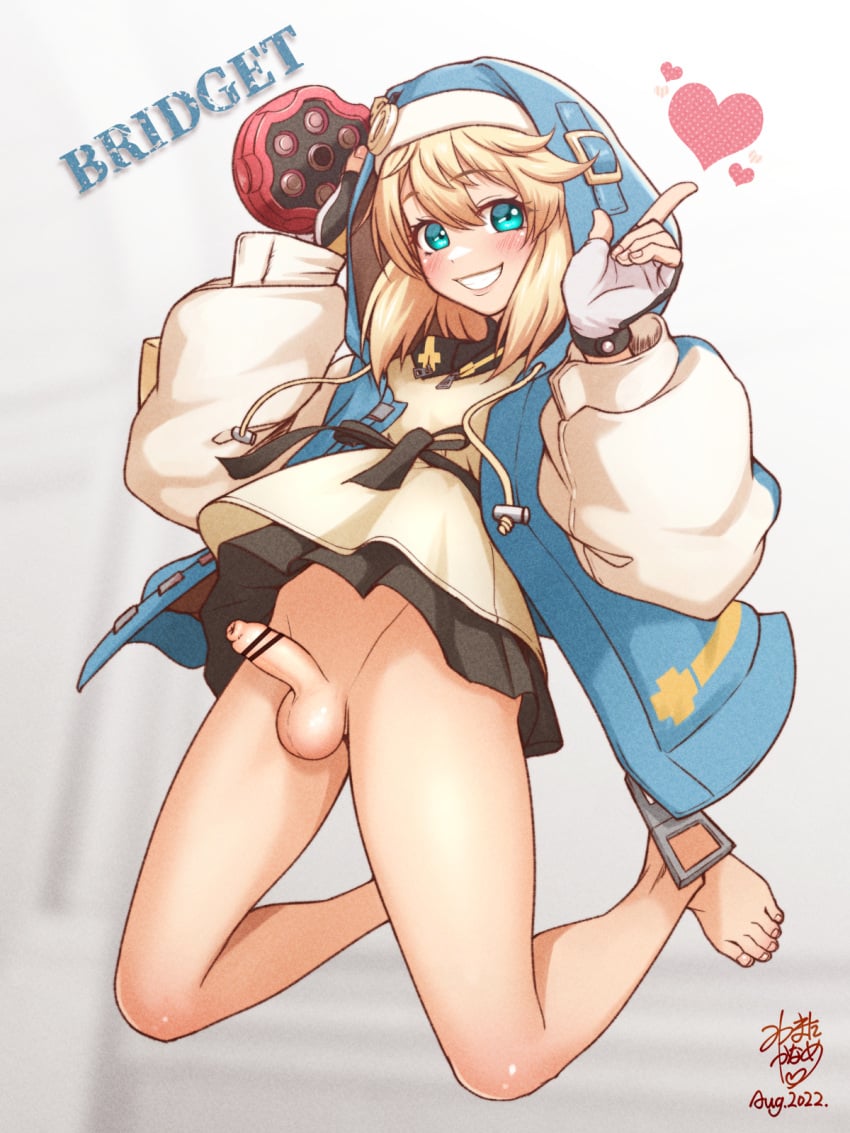 1boy androgyne_symbol androgynous balls ballsack bar_censor barefoot black_skirt blonde_hair blue_eyes blush bottomless bridget censored character_name crossdressing daisy_mitsumata erection feet femboy feminine_male fingerless_gloves foreskin full_body girly gloves grin guilty_gear guilty_gear_strive habit hair_between_eyes heart highres hood hoodie human intact long_foreskin long_sleeves looking_at_viewer male male_focus male_only open_clothes open_hoodie otoko_no_ko penis scrotum shaved_crotch skirt smile smooth_penis solo testicles tight_foreskin uncut unretracted_foreskin vqcn yo-yo