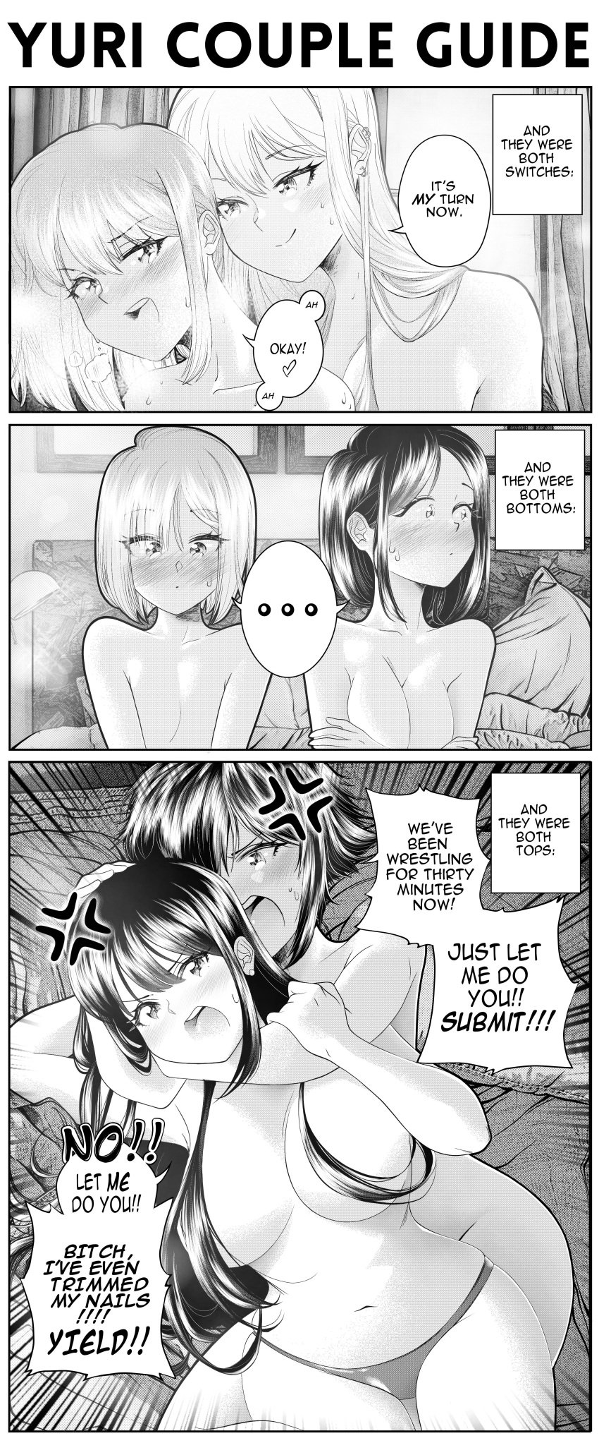 ... 2022 3koma 6+girls 6girls absurd_res anger_vein angry awkward bed bedroom blanket blush both_bottoms breasts choke_hold cleavage comic couple curtains cute dialogue ear_piercing earrings embarrassed english_text eyebrows_visible_through_hair eyes_visible_through_hair female female_only femdom femsub fighting foreplay greyscale grs- hair_between_eyes hair_over_breasts heart heavy_breathing highres humor indoors jewelry large_breasts looking_at_another looking_away looking_back looking_to_the_side medium_breasts meme moaning monochrome multiple_girls navel nervous nude on_bed open_mouth original panties piercing pillow rear_naked_choke screaming short_hair skindentation small_breasts smile speech_bubble spoken_ellipsis spoken_heart sweat sweatdrop teeth text thigh_gap thighs tongue topless underwear wide_hips wrestling yuri