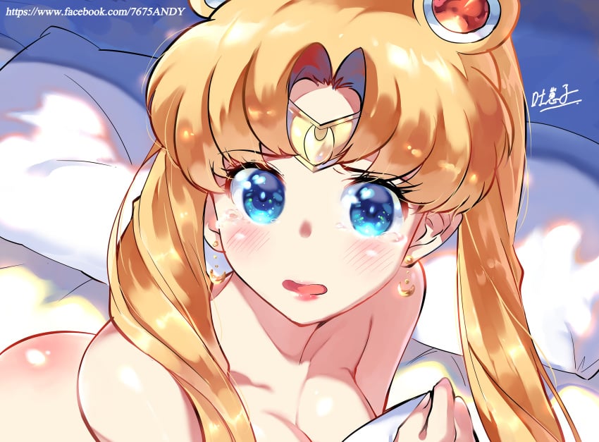 1girls 2020 absurd_res artist_name ass back bed_sheet bishoujo_senshi_sailor_moon blonde_hair blue_eyes blush breasts cleavage covering covering_breasts crescent crescent_earrings double_bun earrings embarrassed eyebrows_visible_through_hair female female_only hair_ornament highres jewelry long_hair long_twintails looking_at_viewer medium_breasts meme nude open_mouth pillow sailor_moon sailor_moon_redraw_challenge sheet_grab signature solo tearing_up tears tiara tied_hair tongue twintails url usagi_tsukino user_twrz7857 watermark wavy_mouth