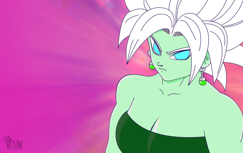 blue_eyes dragon_ball dragon_ball_super earrings green_skin kaioshin potara_earrings serious_look spiky_hair white_hair