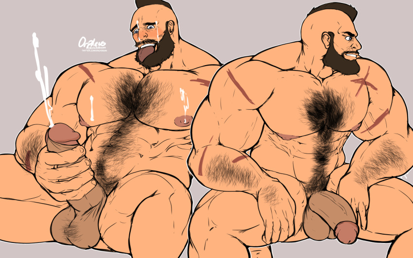 balls bara beard big_balls big_penis boner chest_tuft cum erection erickbsan facial_hair gay hairy male male_only masturbation muscles muscular orgasm penis scars scars_all_over solo solo_male spread_legs street_fighter zangief