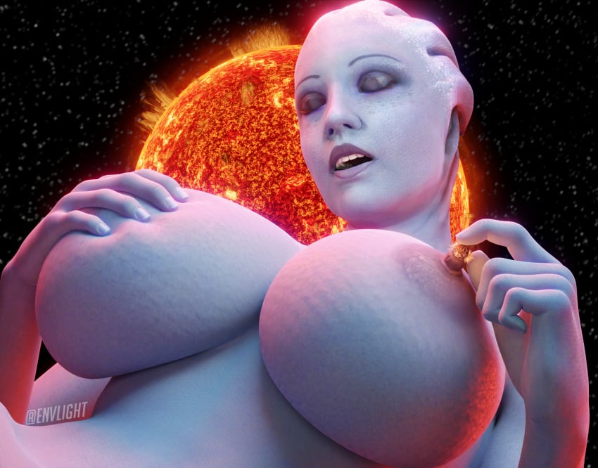 1girls 3d alien alien_girl alien_only asari big_breasts blue_skin breasts crush envlight erect_nipples female female_focus female_only front_view giantess liara_t'soni mass_effect nipples nude planet solo solo_female space