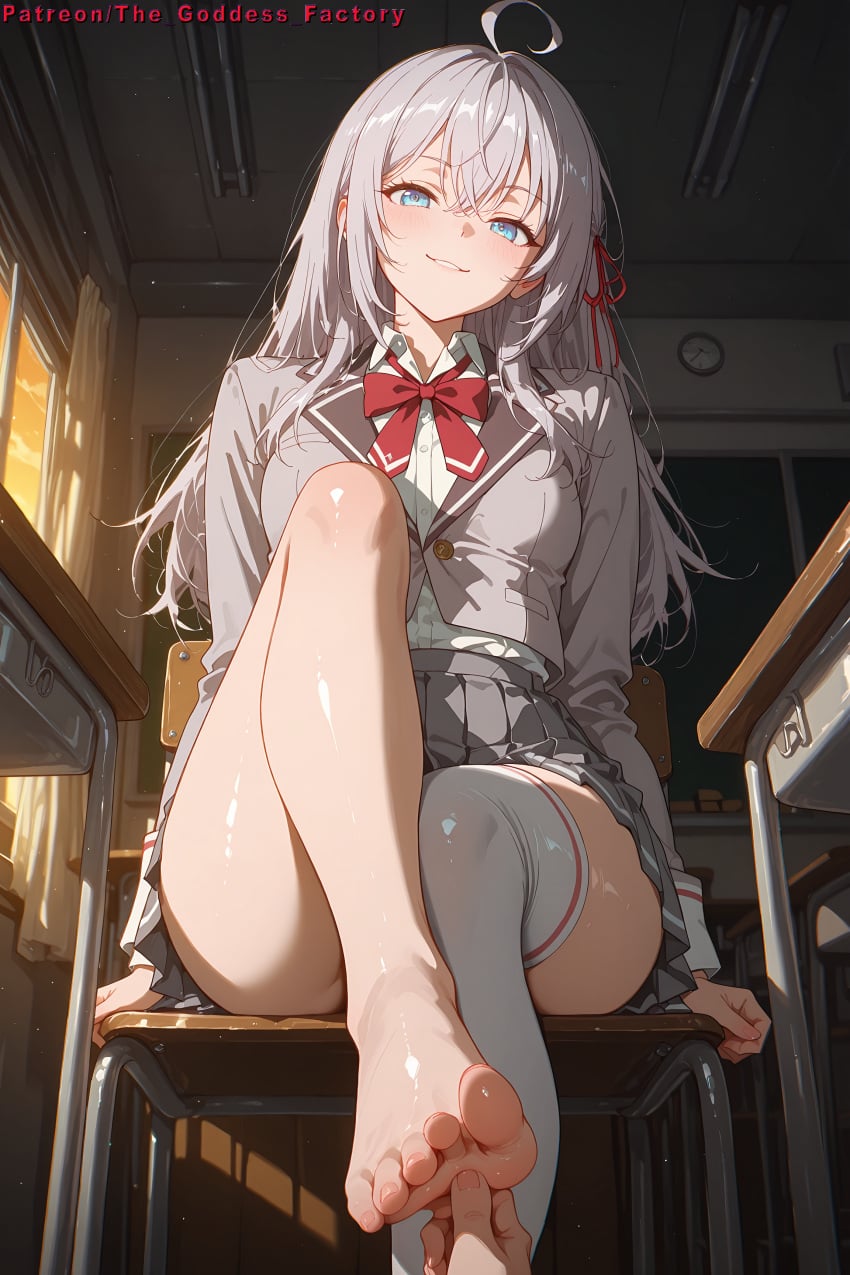 1female 1girl 1girls ai_generated alisa_mikhailovna_kujou anime anime_character anime_girl anime_screencap artist_name artist_signature beautiful beautiful_girl beauty blue_eyes blush classroom cute ecchi feet female flat_belly flat_stomach foot_fetish hentai hi_res high_quality high_resolution ling mature_female medium_breasts naked_female nude oiled oiled_skin petite petite_body petite_breasts petite_female school_uniform seductive shiny_skin silver_hair skirt slim slim_female slim_waist small_breasts stable_diffusion tokidoki_bosotto_russian_de_dereru_tonari_no_alya-san uncensored watermark white_hair younger_female