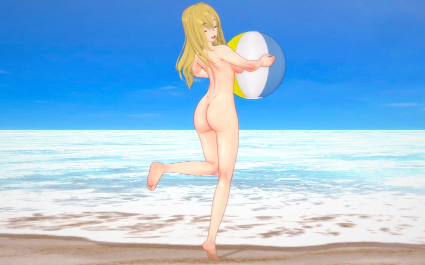 1girls 3d abby_(retropunch) ass bare_butt barefoot beach beach_background beach_ball blonde_hair casual_nudity completely_naked completely_nude female female_oc female_only grin happy koikatsu medium_hair naked naked_female no_clothes no_clothing nude nude_beach nude_female oc original original_character retropunch soles solo tagme toes