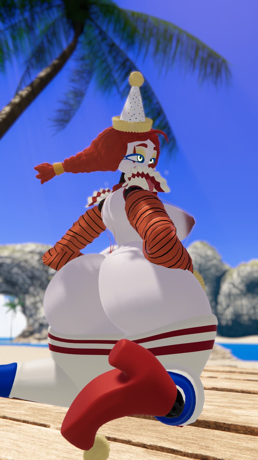 3d ass_focus beach bent_knees bent_over exposed_ass five_nights_at_freddy's huge_ass huge_breasts jackie_(fnaf) solo vrchat