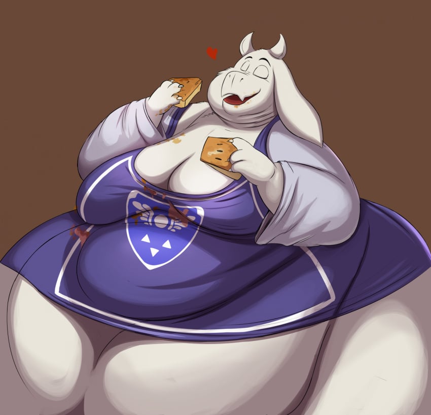 1girls anthro ass belly breasts cleavage closed_eyes eating eating_food eyes_closed fat female female_focus female_only furry goat goat_girl goat_horns heart heart_symbol hips hyper hyper_ass large_ass large_breasts milf mom mother obese obese_female overweight overweight_female pie sagging_breasts shenzel stomach thick_thighs thighs toriel undertale undertale_(series) wardrobe_malfunction weight_gain white_fur wide_hips