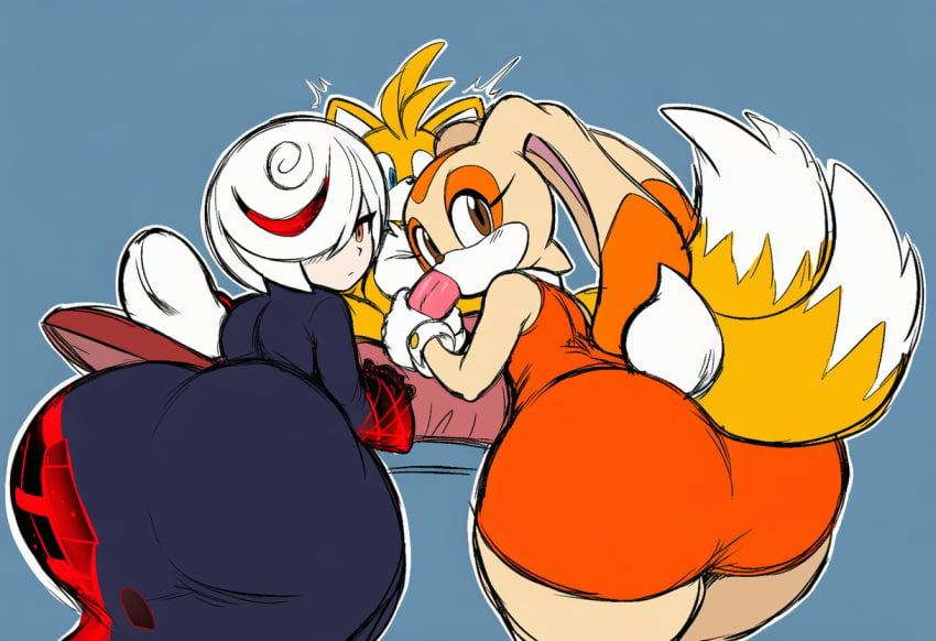 2girls ai_generated ass big_ass blowjob booty butt cream_the_rabbit fellatio miles_prower miles_tails_prower sage_(sonic) sage_(sonic_frontiers) sonic_(series) sonic_the_hedgehog_(series) tails tails_the_fox two_girls