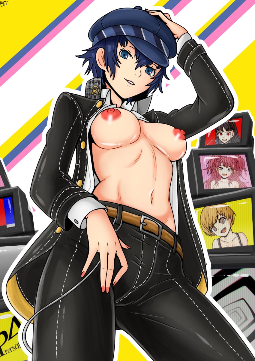 1girls atlus blue_hair crossdressing female kaschmatz low-angle_view persona persona_4 shirogane_naoto short_hair tomboy