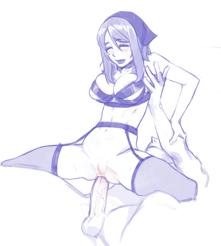 1boy 1girls acht anal anal_penetration anal_sex anus areola_slip areolae blush bottomless bra closed_eyes feet_out_of_frame female garter_belt garter_straps greyscale headscarf lingerie male momdadno monochrome navel open_mouth penis pussy reverse_cowgirl_position sex sketch stockings straddling super_no_ura_de_yani_suu_futari sweat sweatdrop uncensored yamada_(super_no_ura_de_yani_suu_futari)