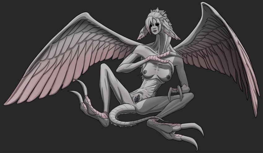 black_eyes e-ward final_fantasy final_fantasy_xiv legs_apart legs_held_open legs_spread monster_girl nude nude_female sin_eater tail talons tesleen tesleen_the_forgiven wings