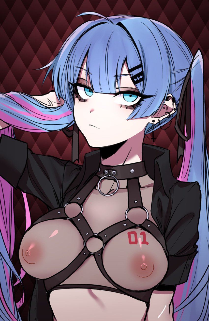 breasts goth gothic hatsune_miku j.k. large_breasts nipples vocaloid