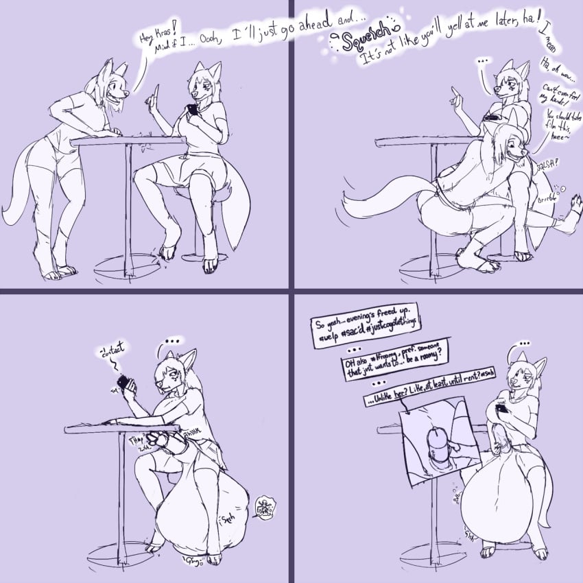 ... 4_panel_comic annoyed anthro balls balls_hanging_over_edge big_balls bodily_fluids bottomwear breasts canid canine canis casual_vore cellphone clothed clothing cock_vore comic condom coyote cum cum_vore death dialogue digestion_noises duo erection_under_skirt facial_markings fatal_vore female fully_clothed fur furniture futanari genital_fluids genitals gynomorph gynomorph/female gynomorph_pred hashtag head_first head_markings hi_res huge_balls hyper hyper_balls hyper_genitalia instant_digestion intersex intersex/female intersex_pred krasnya krasnyakoiot_(artist) mammal markings monochrome penile penis phone rapid_digestion roommate same_size_vore selfie sexual_barrier_device sitting sketch skirt smartphone social_media table twitching vore wearing_condom willing_prey