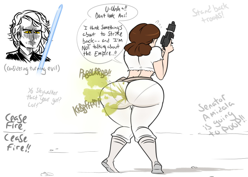 anakin_skywalker ass big_ass brown_hair bubble_butt fart fart_cloud fart_fetish farting farting_at_viewer female female_focus funny humor meme padme_amidala rushgob star_wars yoshizilla