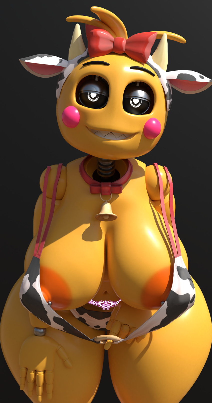 135:256 1girls 3d 4k absurd_res adri164 animal_bikini animal_print areola big_breasts bikini bikini_pull breasts clothing clothing_pull cow_bikini cow_print female five_nights_at_freddy's five_nights_at_freddy's_2 hi_res looking_at_viewer nipple_piercing nipples orange_areola pattern_clothing pattern_swimwear piercing scottgames smile swimwear swimwear_pull thick_thighs toy_chica_(fnaf) toy_chica_(love_taste) video_games yellow_body