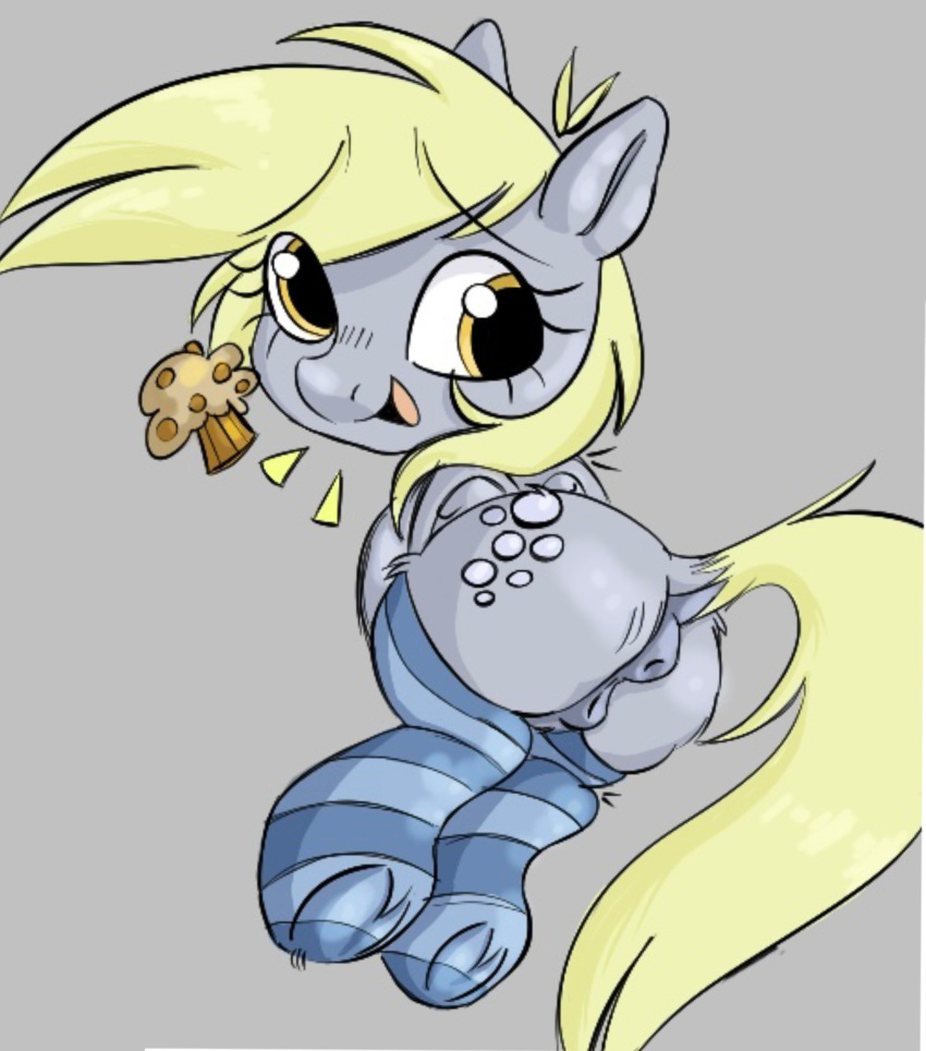 absurd_res anatomically_correct anatomically_correct_genitalia anatomically_correct_pussy animal_genitalia animal_pussy anus ass blonde_hair clothing cutie_mark derpy_hooves dock equid equine equine_pussy eyelashes female feral food friendship_is_magic fur genitals grey_background grey_body grey_fur hair hasbro hi_res hooves legwear mammal muffin mushy my_little_pony open_mouth pegasus puffy_anus pussy raised_tail simple_background solo stockings wings yellow_eyes