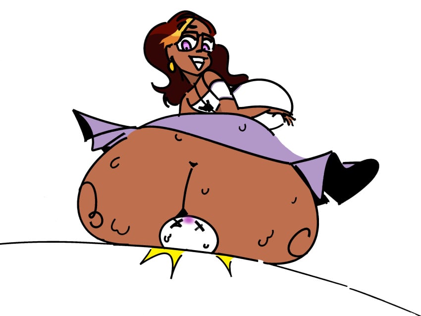 1girls ass big_ass brown_hair bubble_butt clothing dark-skinned_female dark_skin dumptruck_ass facesitting female glasses huge_ass looking_back looking_down madhuri_(space_left) puntthepoodle purple_eyes shirt sitting sitting_on_face sitting_on_person skirt smile space_left sweat