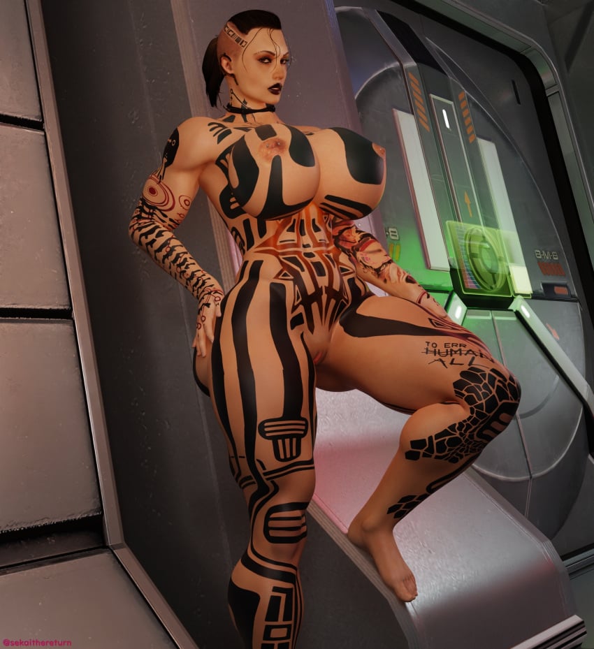 1girls 3d ass_bigger_than_head big_breasts breasts_bigger_than_head busty female female_only jack_(mass_effect) mass_effect nude omni-tool pierced_nipples piercings sekaithereturn solo tagme tattoo tattoos voluptuous wide_hips